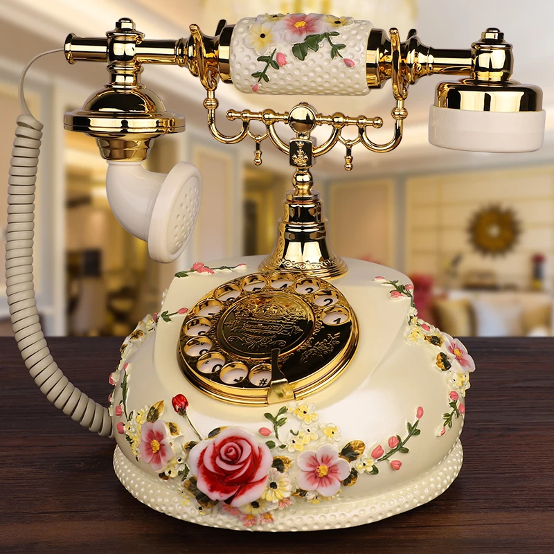 Vintage Phone Retro Landline Telephone Speakphone Flower Classic Phone Telephone, Rotary/ Button Dial with FSK/DTMF/Caller ID 2