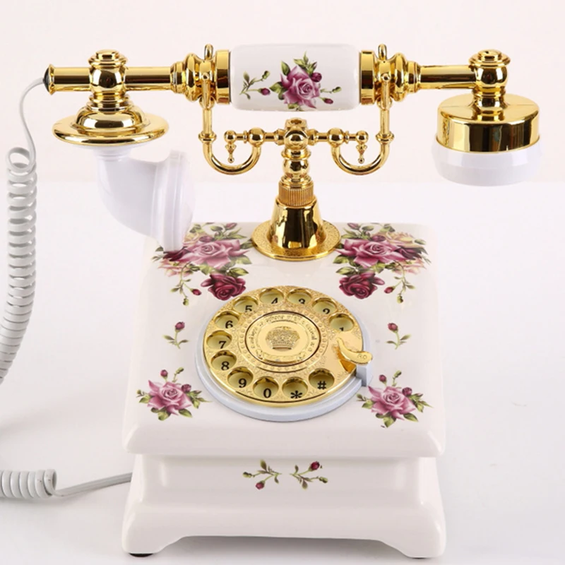 Vintage Phone Rotary Dial Retro Old Fashioned Ceramic Landline Telephone for Home Office Cafe Bar Decoration, Handsfree Calling 1