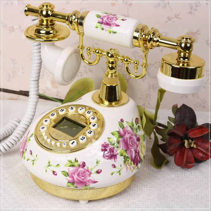 Corded Telephone Retro Landline Phone for Home/Office/Hotel, China Ceramic Antique Telephones Old Fashion Decor Desktop Phone 2