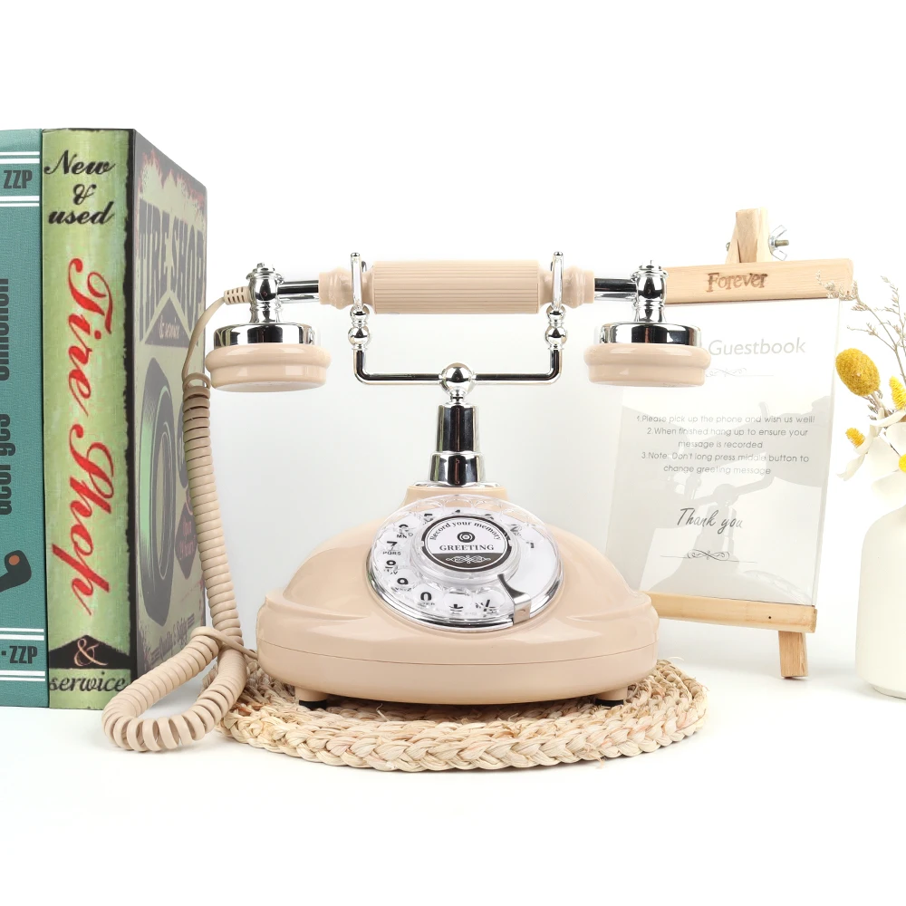 New Item Vintage Black White Voice Message Recording Corded Telephone Guestbook Rotary Keypad Audio Guest Book Phone 2