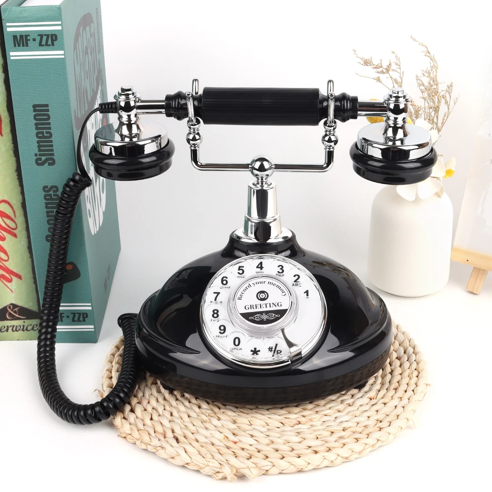 New Item Vintage Black White Voice Message Recording Corded Telephone Guestbook Rotary Keypad Audio Guest Book Phone 1