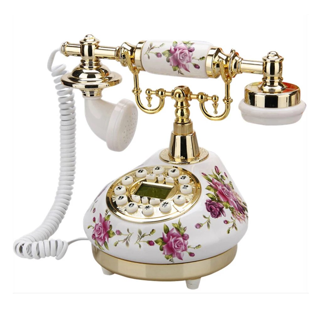 Corded Telephone Retro Landline Phone for Home/Office/Hotel, China Ceramic Antique Telephones Old Fashion Decor Desktop Phone 1